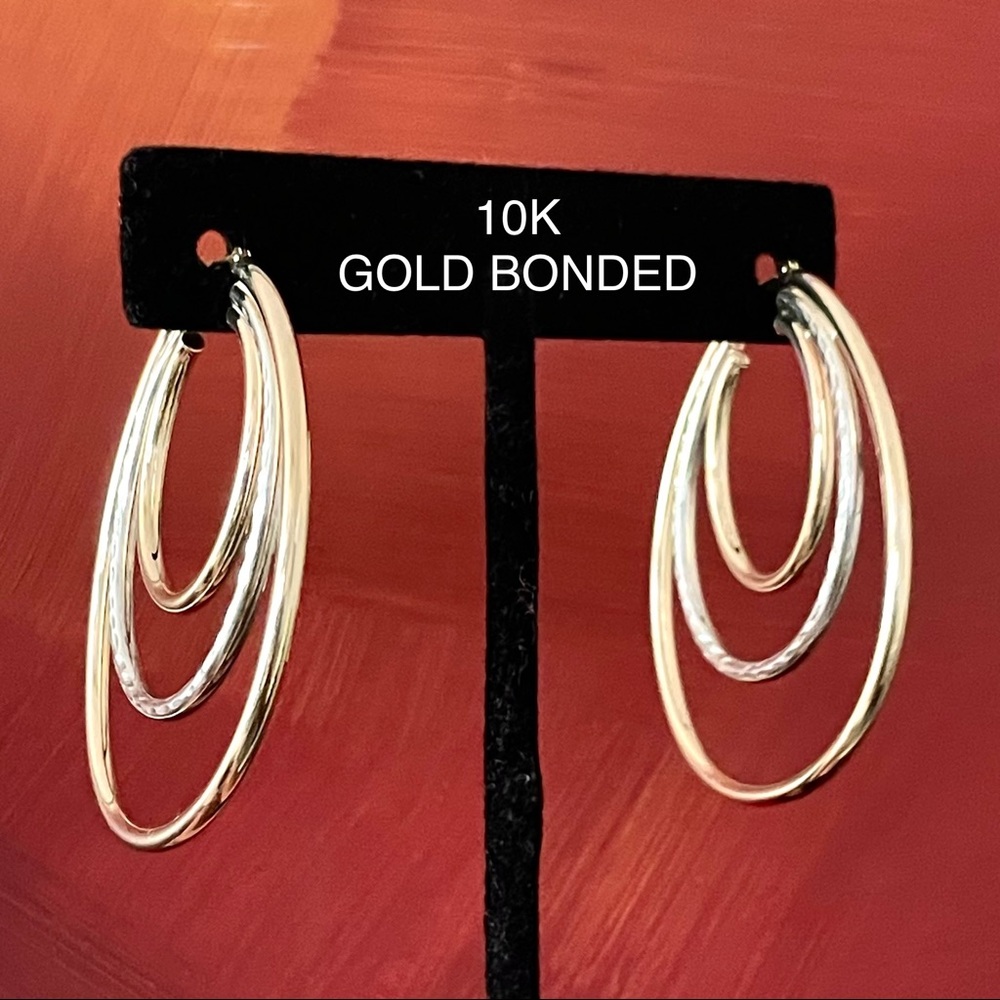 10K GOLD BONDED STERLING SILVER HOOP EARRINGS 925